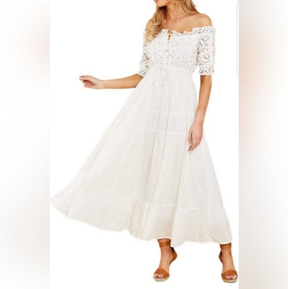 Dresses Off The Shoulder White Ruffle Maxi Dresses Boho Poshmark